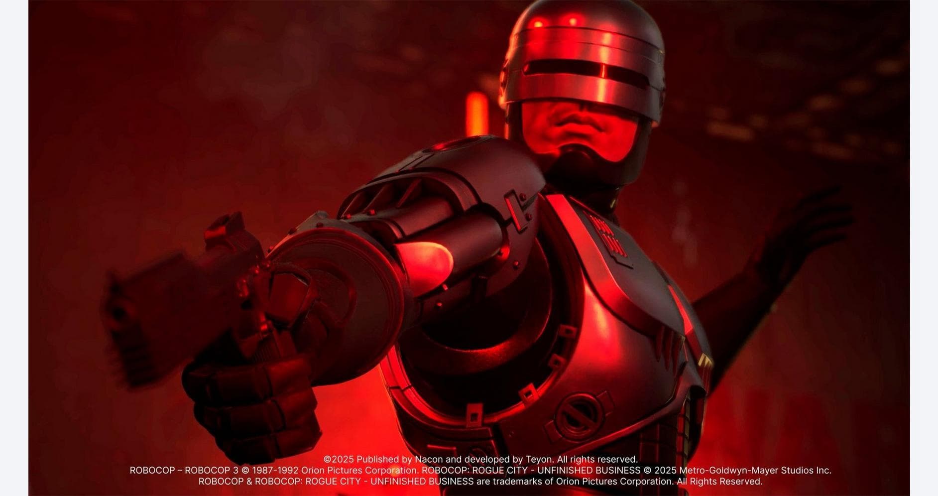 High-tech futuristic robot with glowing red lights, advanced armor, and weaponry for gaming and ente.