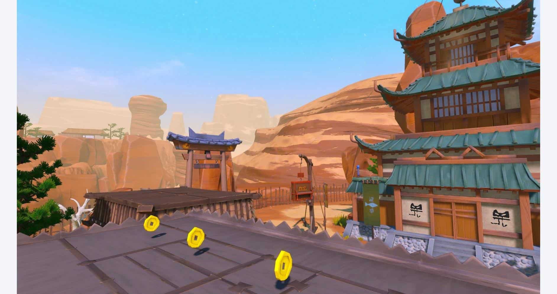 Samurai Academy scene from Paws of Fury game with traditional Japanese architecture.