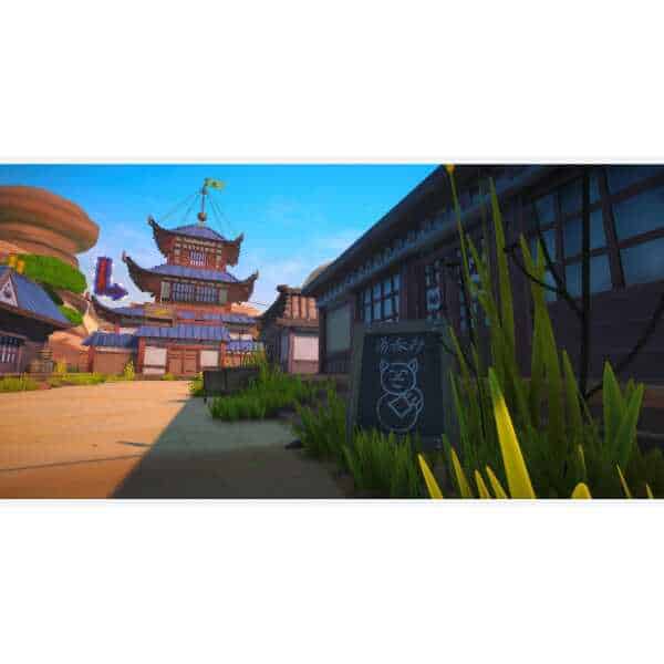 Vibrant game scene of Samurai Academy from Paws of Fury with traditional architecture.