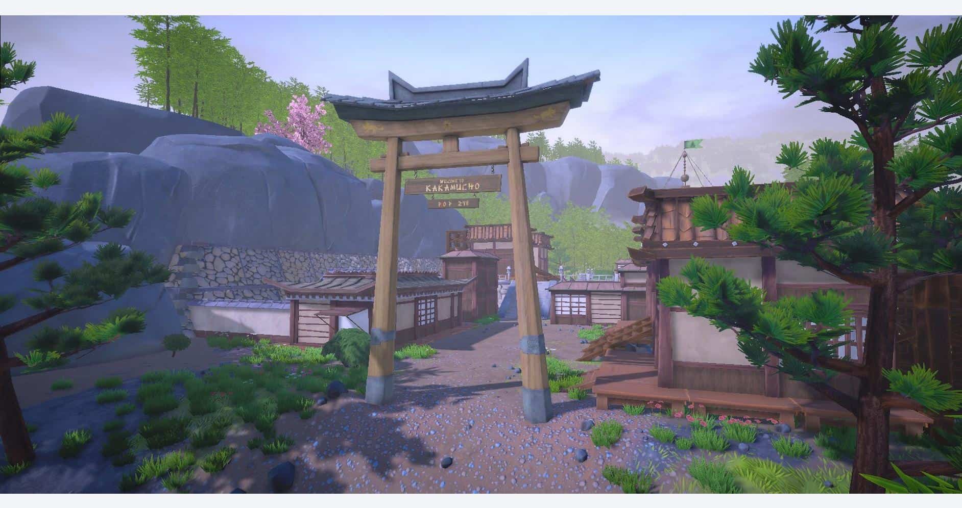 Traditional Japanese shrine entrance in Samurai Academy: Paws of Fury game.