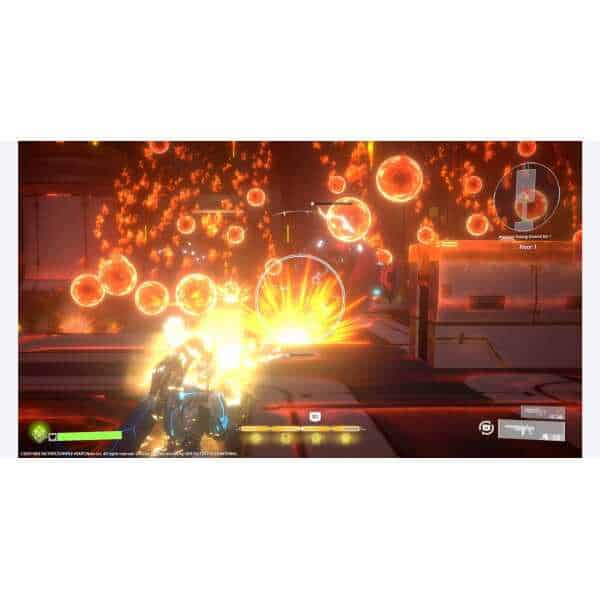 Gameplay screenshot of Scar-Lead Salvation showing intense combat with explosions and fiery effects.