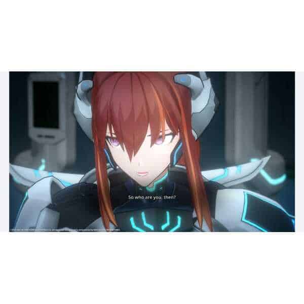 Futuristic female warrior with red hair in advanced armor.