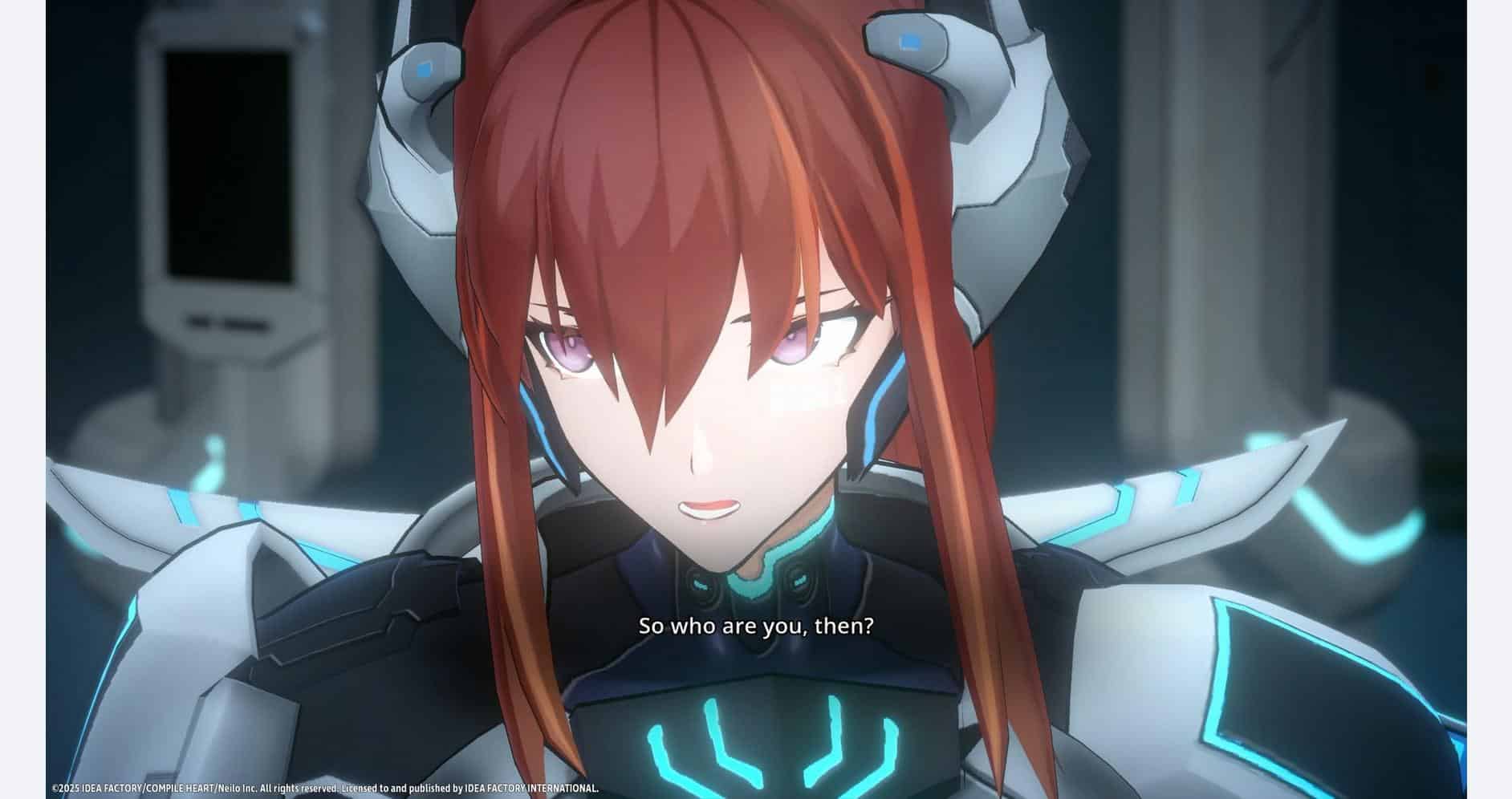 Futuristic female warrior with red hair in advanced armor.