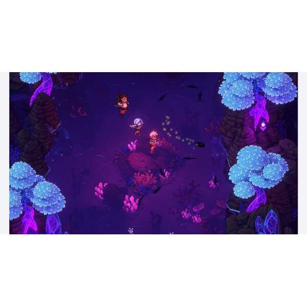 A vibrant, fantasy-themed game scene with glowing trees and characters exploring a mystical landscap.