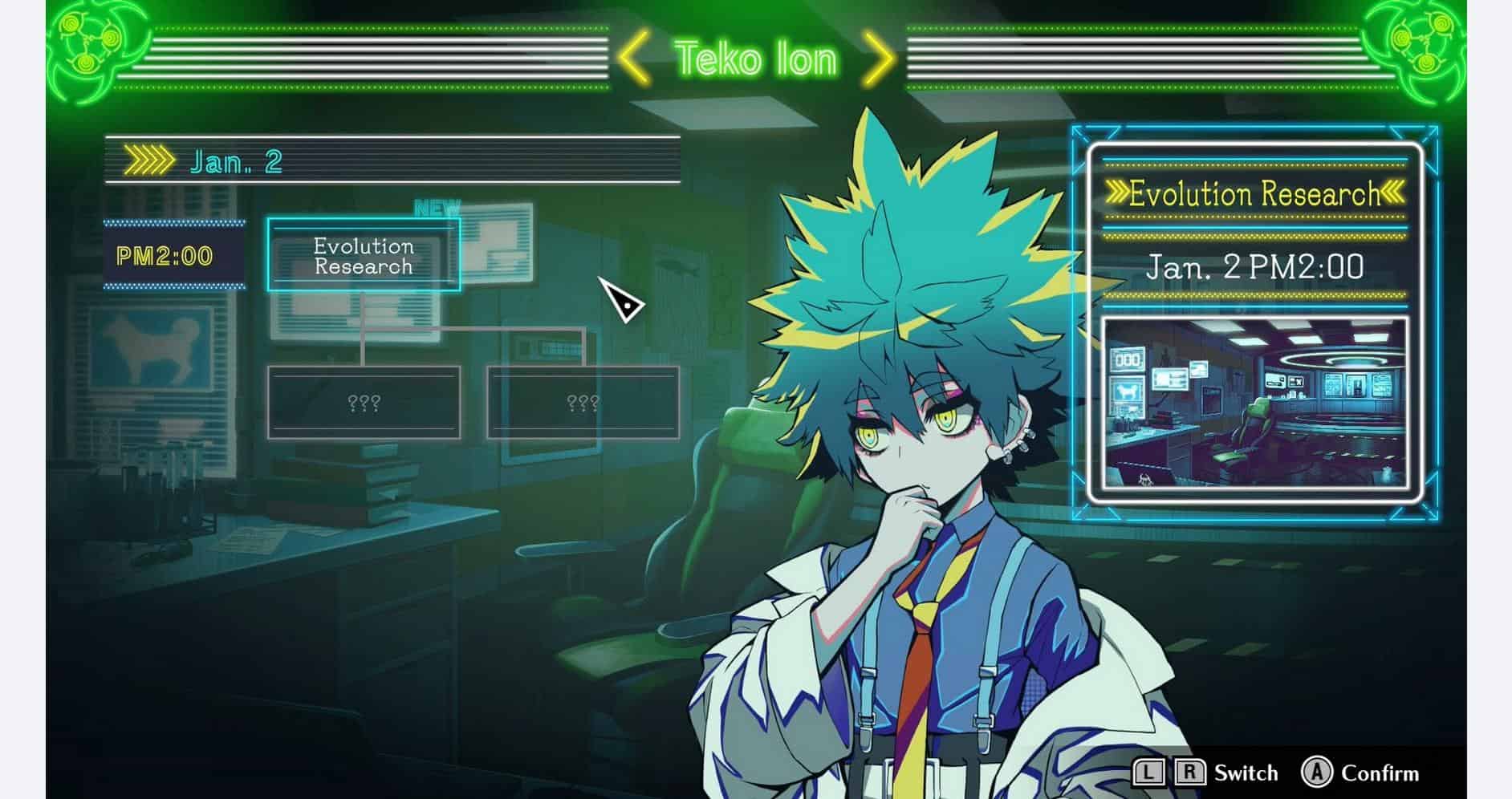 Dynamic scene from Shuten Order game featuring futuristic lab environment.