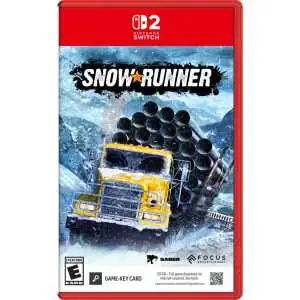 SnowRunner game cover for Nintendo Switch with a yellow truck in snowy terrain.