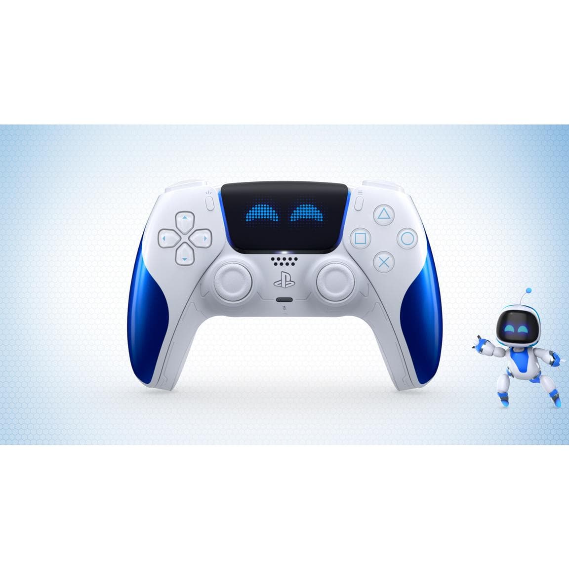 PlayStation 5 DualSense controller with a digital smiley face display.