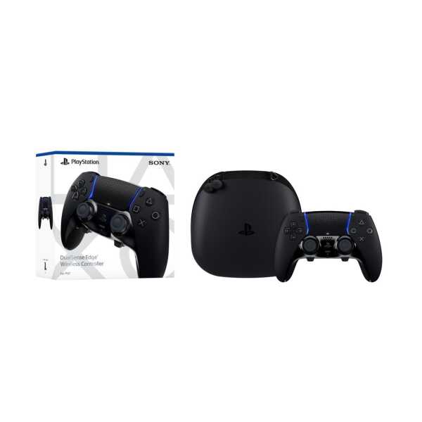 DualSense Edge wireless controller for PlayStation with charging dock and packaging, gaming accessor.