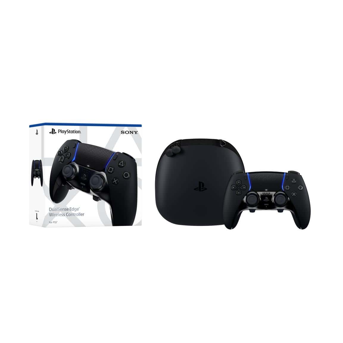 DualSense Edge wireless controller for PlayStation with charging dock and packaging, gaming accessor.