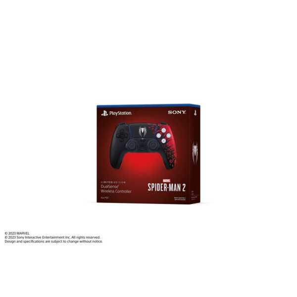 Spider-Man 2 limited edition wireless controller for PlayStation, black and red design.