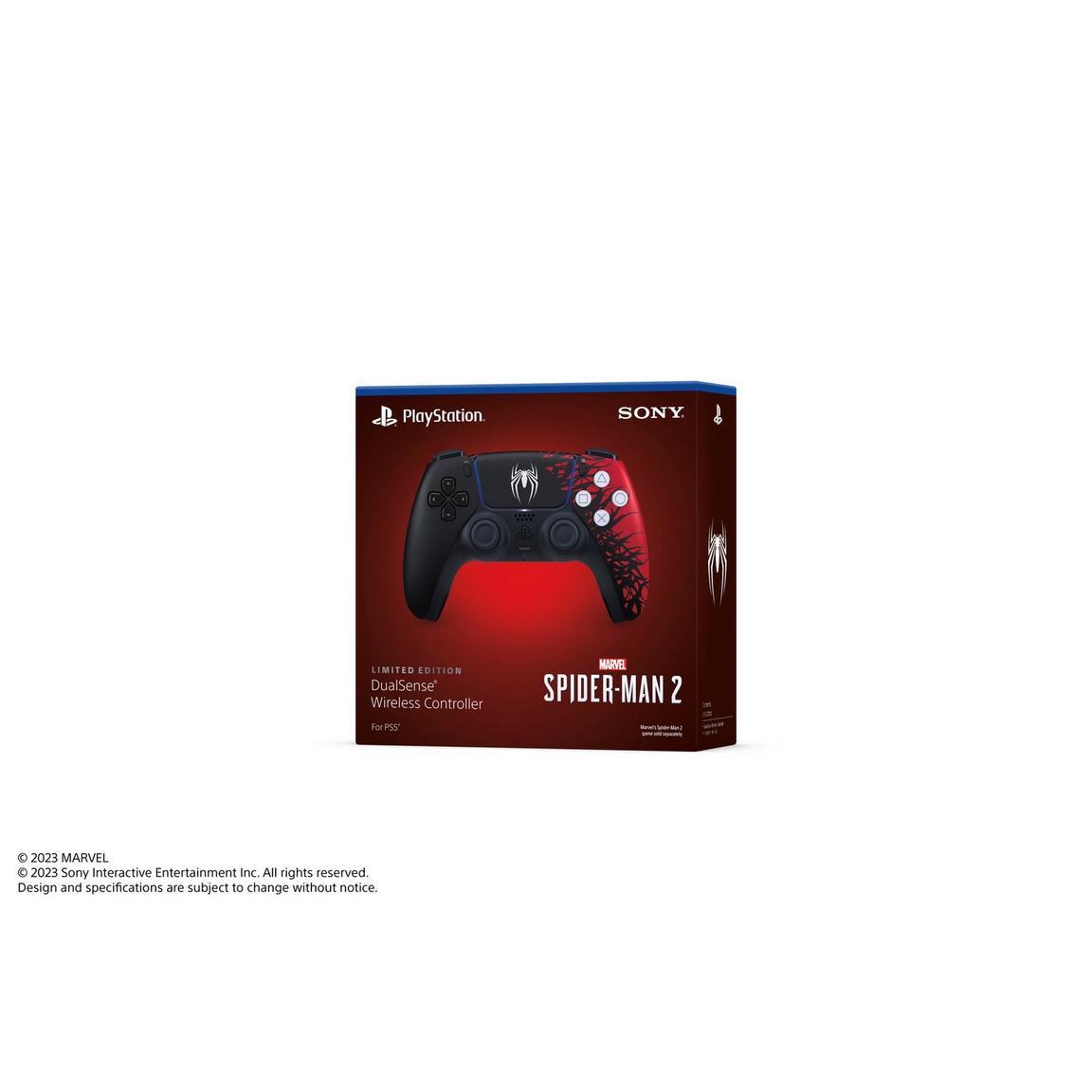 Spider-Man 2 limited edition wireless controller for PlayStation, black and red design.