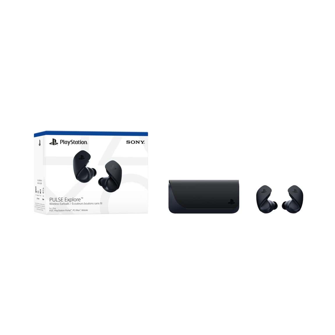 Wireless earbuds and charging case for PlayStation by Sony, compatible with PS5 and PS4 gaming conso.
