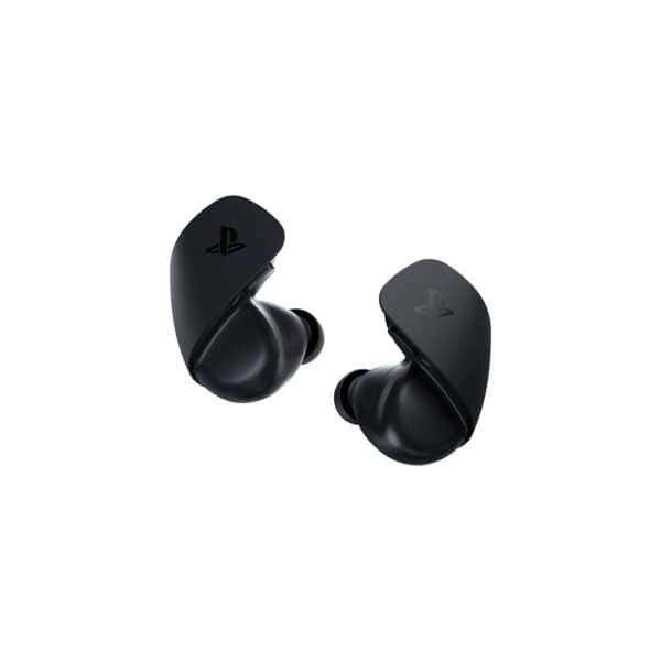 Wireless PlayStation earbuds with charging case, compact gaming audio accessories.