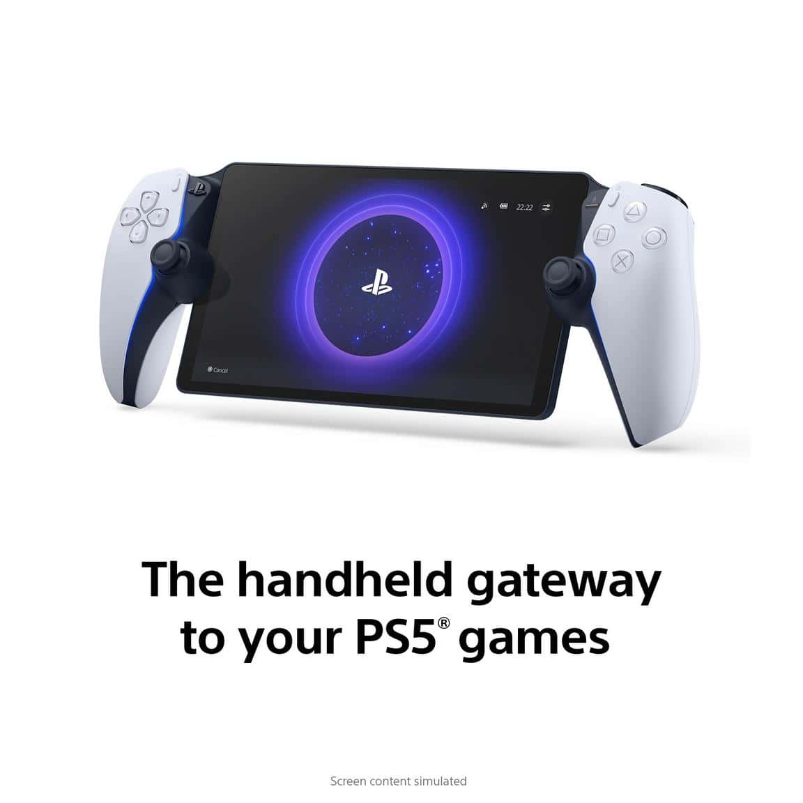 PlayStation 5 handheld gaming device with dual controllers and screen.