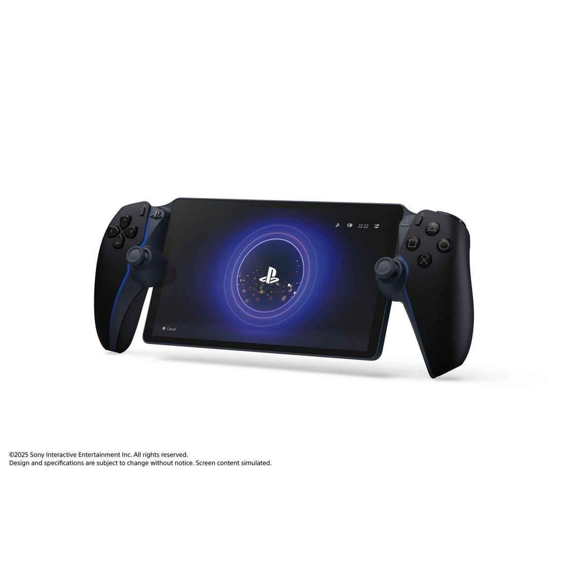 PlayStation Portable with dual controllers and screen displaying PlayStation logo, gaming device for.