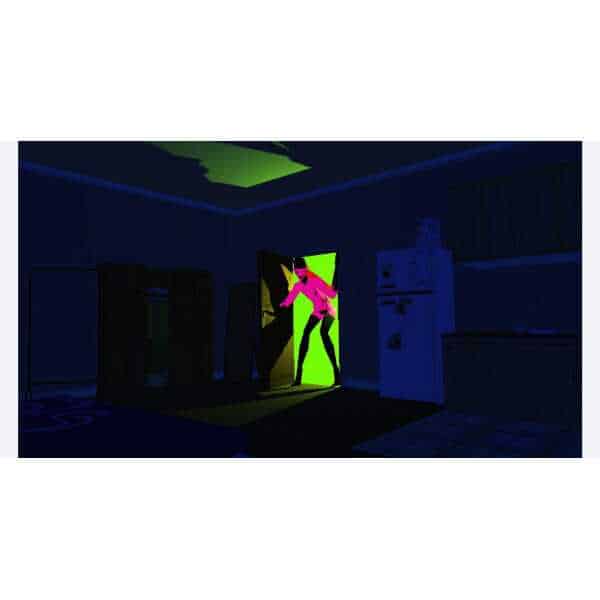 Sorry We're Closed neon sign in a dark room with colorful lighting.