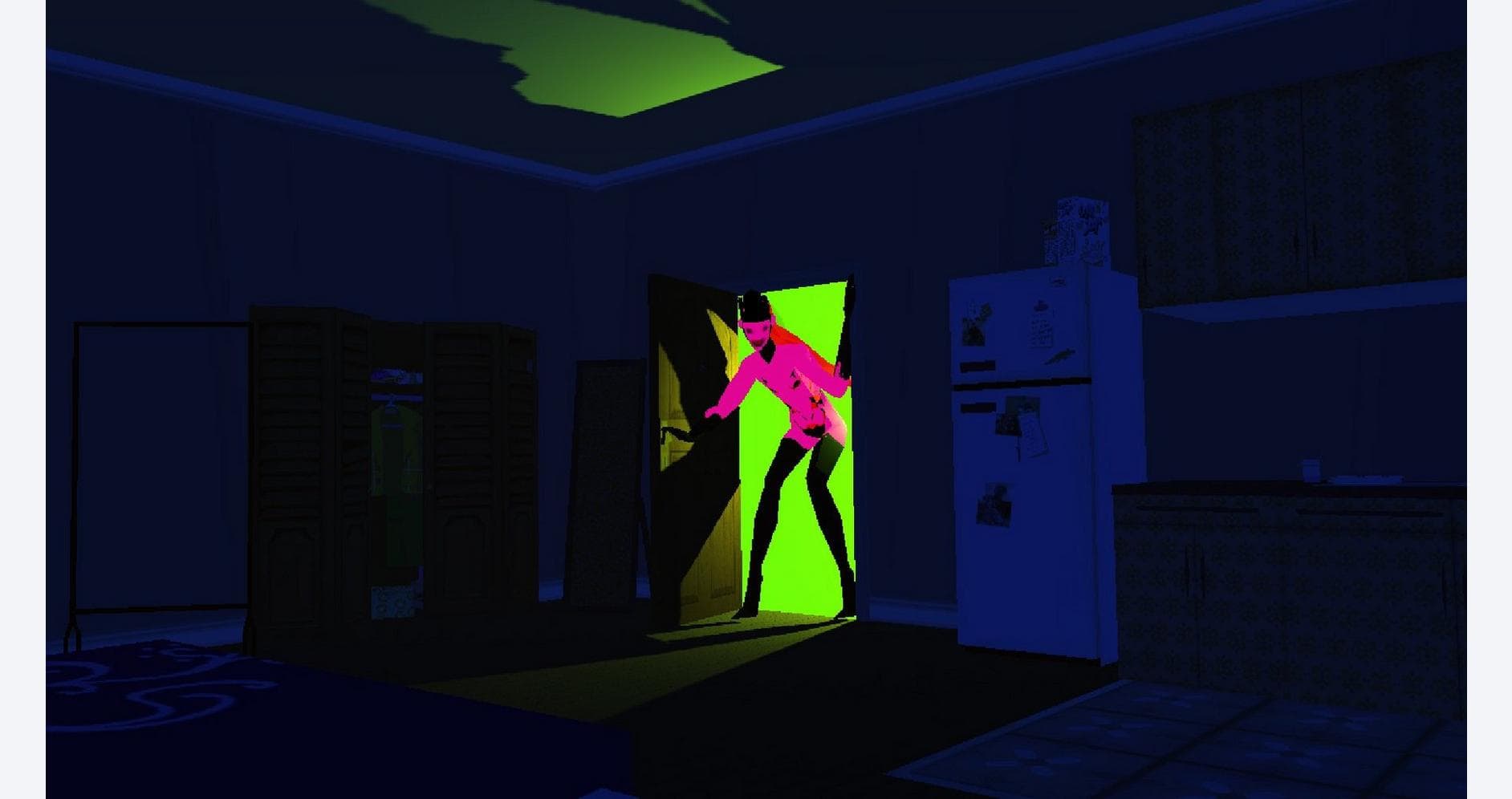 Sorry We're Closed neon sign in a dark room with colorful lighting.