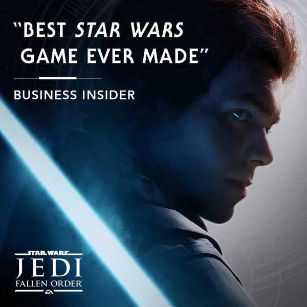 Epic Star Wars Jedi: Fallen Order game poster featuring a close-up of a young male character with a.