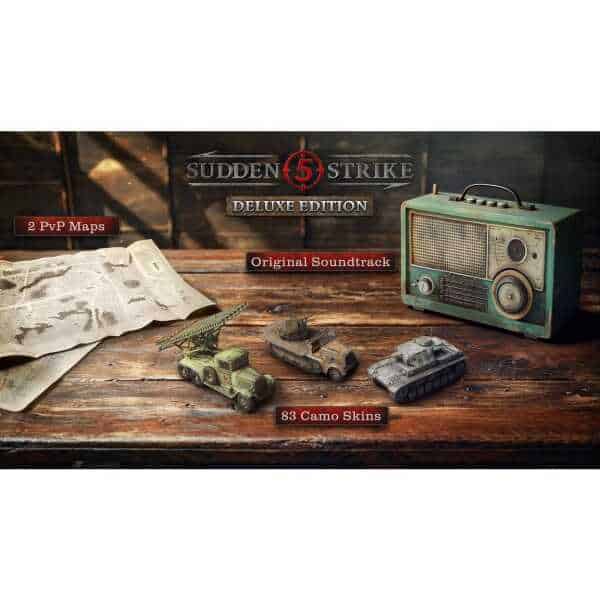 Sudden Strike 5 Deluxe Edition game with military models and vintage radio.
