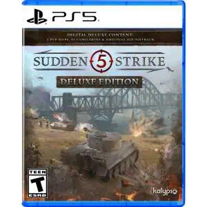 Sudden Strike 5 Deluxe Edition PS5 game cover with military battlefield scene.
