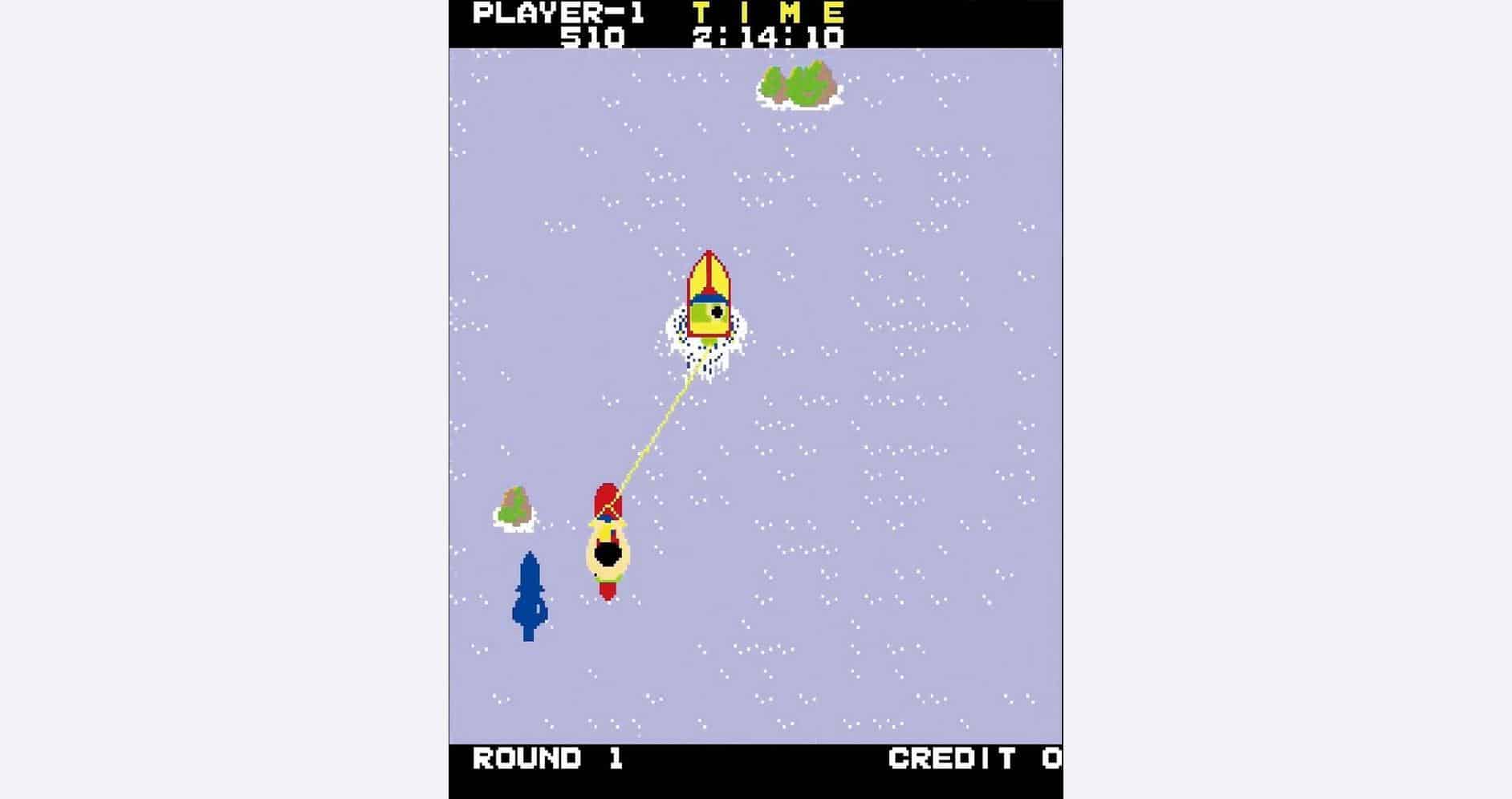 Classic Taito arcade game screenshot featuring a boat race scene.