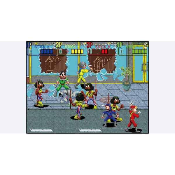 Arcade game screenshot featuring Taito's classic characters battling in a colorful street scene.