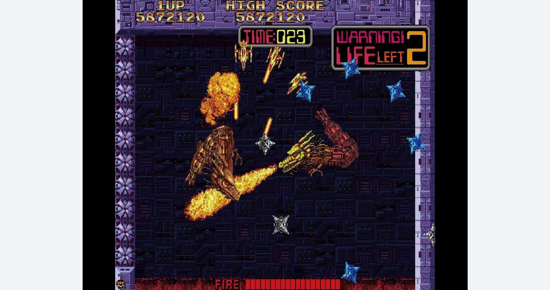 Arcade game screenshot featuring Taito's classic shoot 'em up with vibrant pixel art and intense gam.