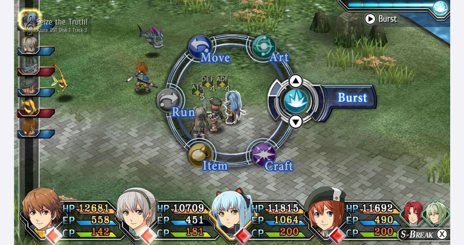 In-game battle scene showcasing character skills and interface from the game. Gameplay screenshot from The Legend of Heroes: Trails from Zero and Trails to Azure Deluxe Edition.