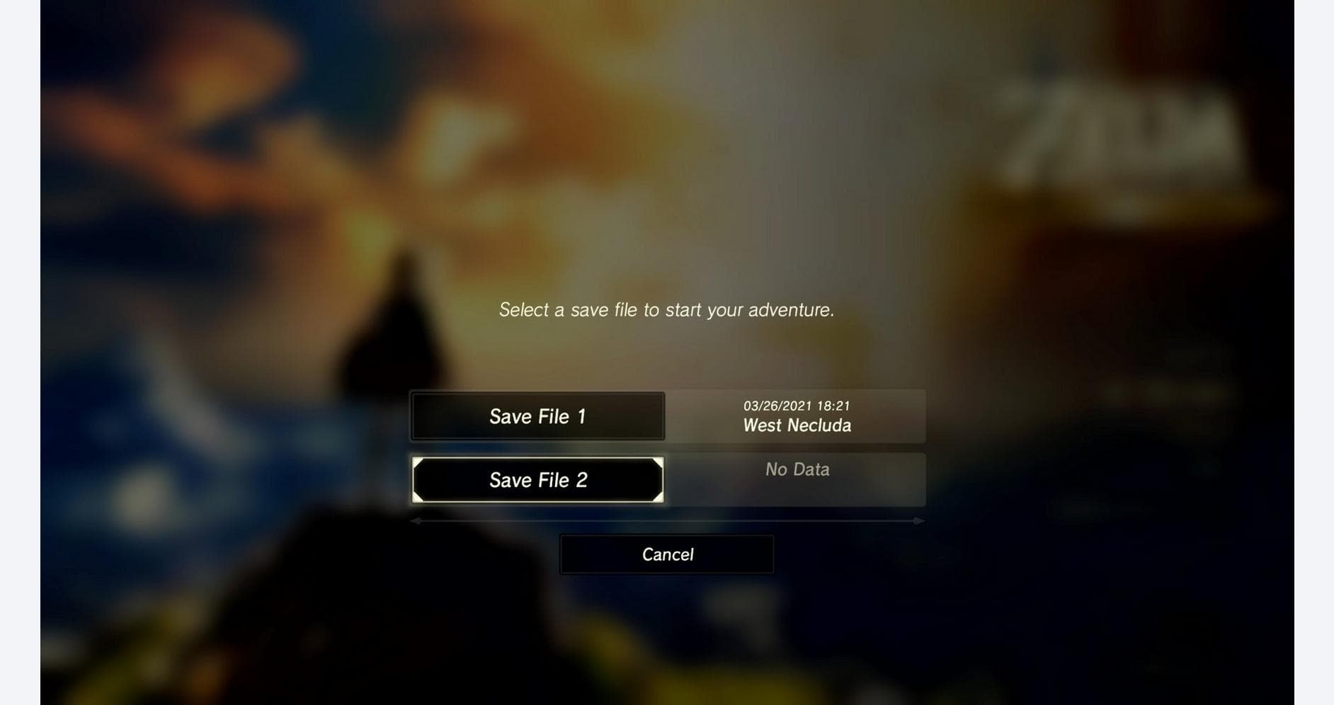 Screenshot of Zelda: Breath of the Wild save file selection menu in Gameware.