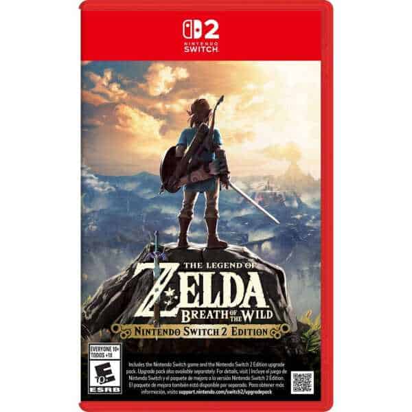 Nintendo Switch Breath of the Wild game cover with Link overlooking Hyrule landscape.