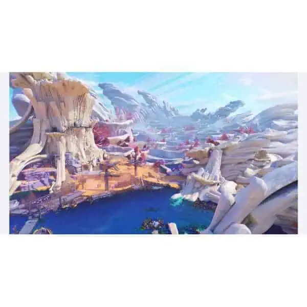 Beautiful Tides of Tomorrow landscape with vibrant colors and fantastical terrain.