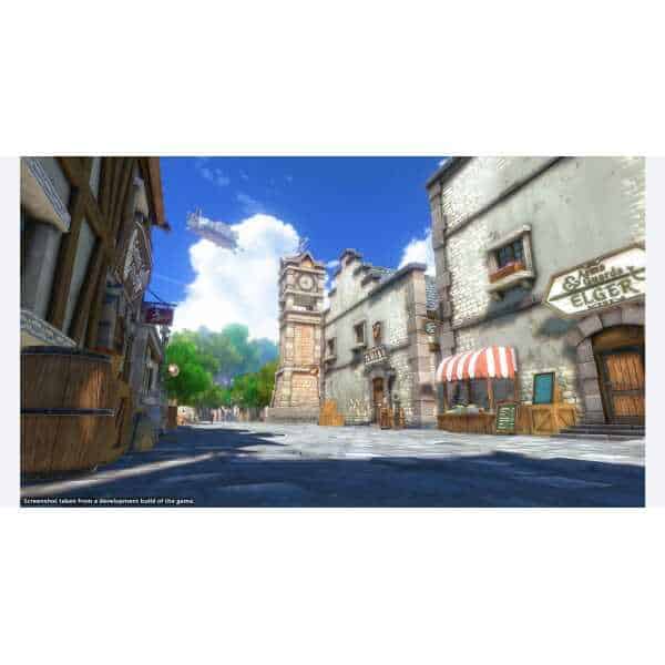 Scenic view of a medieval-style town square from Trails in the Sky game.