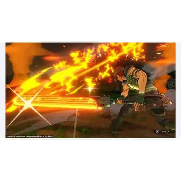 Epic battle scene from Trails in the Sky, showcasing a character wielding a sword with fiery attack.