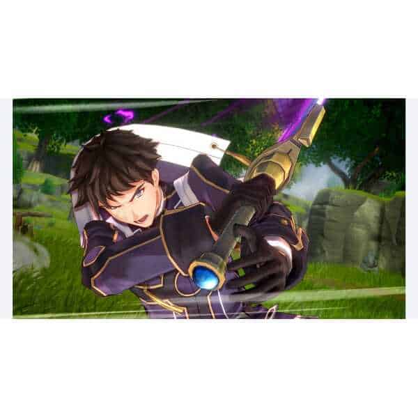 Young male character in combat stance with a sword in a lush forest setting.