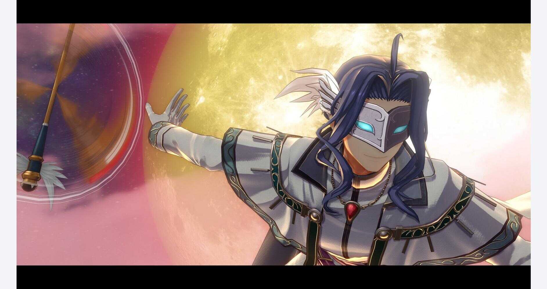 Fictional character from Trails in the Sky 2nd Chapter with glowing eyes and dynamic pose.