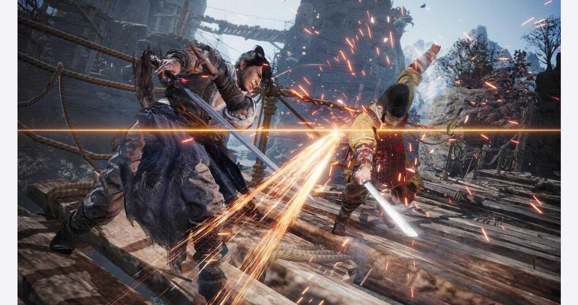 Intense sword fight scene from Wo Long: Fallen Dynasty Complete Edition.