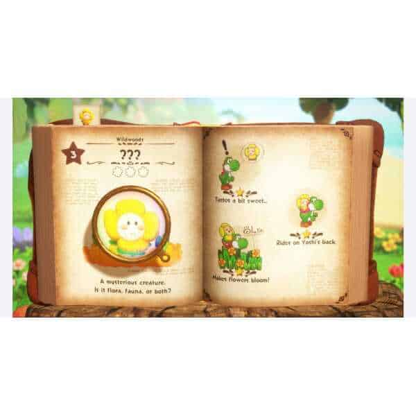 Yoshi reading a mysterious book with colorful illustrations from Gameware.