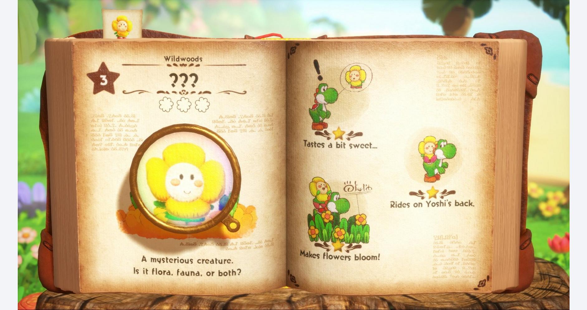 Yoshi reading a mysterious book with colorful illustrations from Gameware.