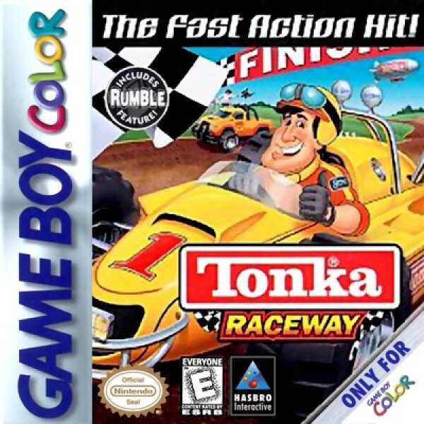 Fast action racing game featuring colorful cars and a cheerful driver.