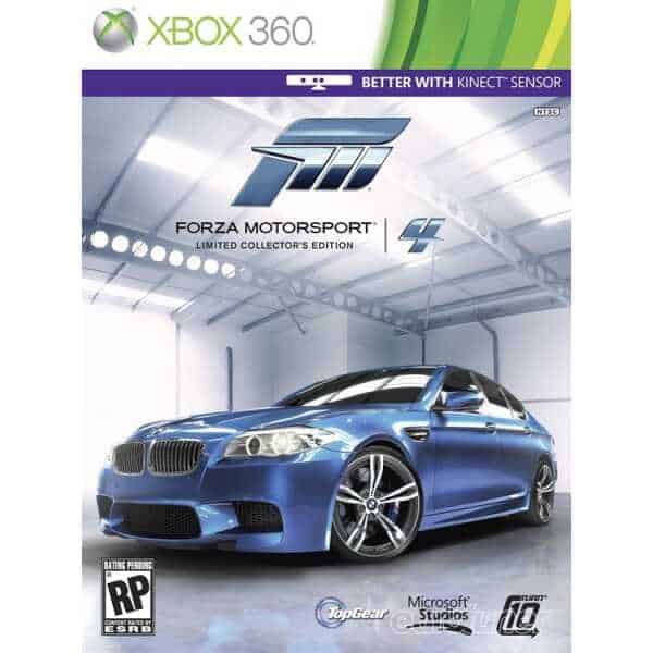 Forza Motorsport 4 Limited Collector's Edition game cover with blue car and Xbox 360 branding.